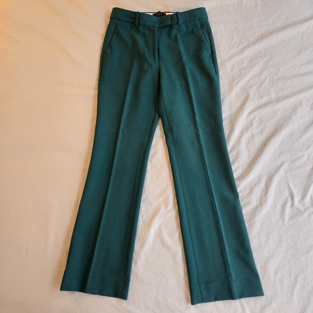 J. Crew 0P Emerald Jade Green Wool Blend Pleated Flared Trouser